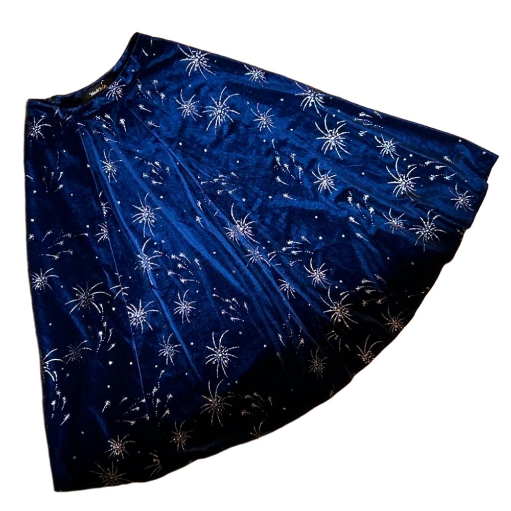 ModCloth Midnight Blue Velvet Circle Skirt with Silver Starburst Motif